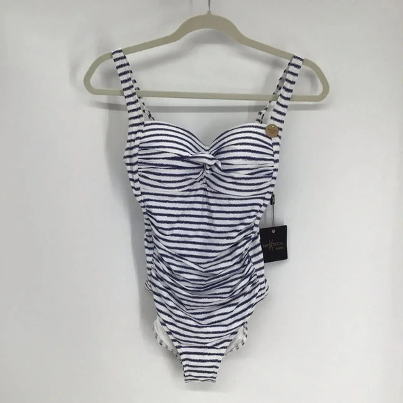 Nip Tuck Women’s Twist Front Striped One Piece Swimsuit NWT Summer Beach Size 6 - Picture 2 of 12